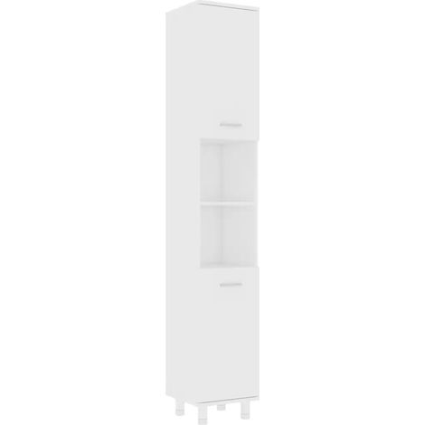 Elegante mobiletto da bagno con 6 scomparti e maniglie 30 x 30 x 179 cm in legno composito bianco 020047722