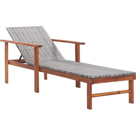 Sonnenliege Poly Rattan und Massivholz Akazie Grau