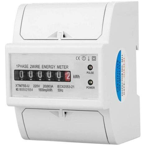 Compteur KWh, Compteur électrique électronique à 2 fils, Compteur électrique monophasé, Compteur électrique à rail DIN, pour la maison(20(80) A)