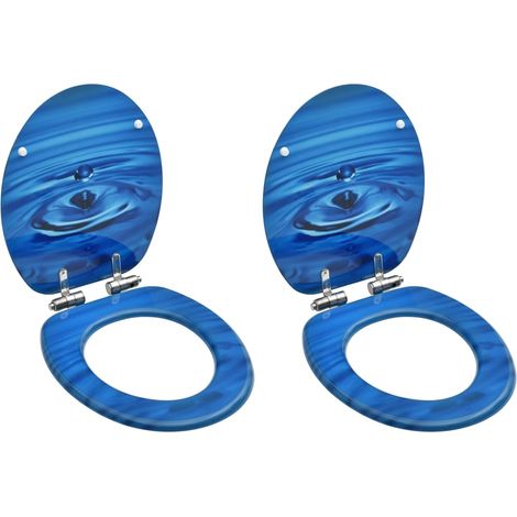 Asiento WC tapa cierre suave 2 uds MDF azul diseño gota de agua vidaXL