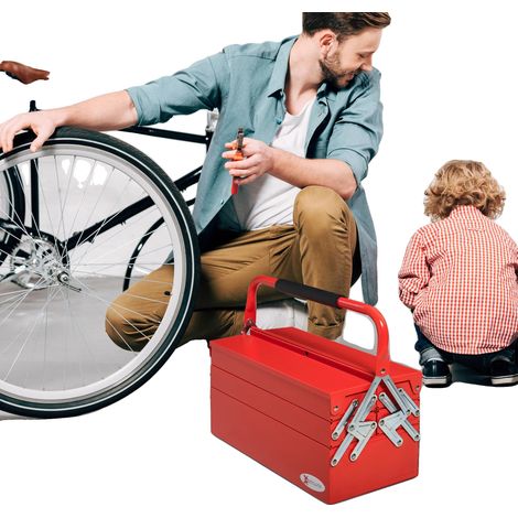 Caja de herramientas de acero resistente, 3 niveles, 5 compartimentos, 56 cm de largo x 20 cm de ancho x 41 cm de alto, carga máxima 25 kg. (1/5)