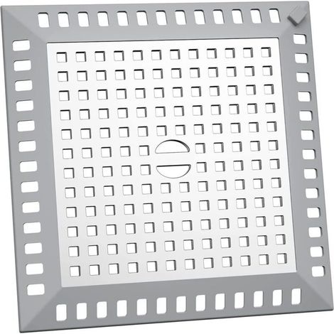 Grille anti-cheveux de douche carrée 12,5 x 12,5 cm en acier inoxydable argenté, pour lavabo et douche.