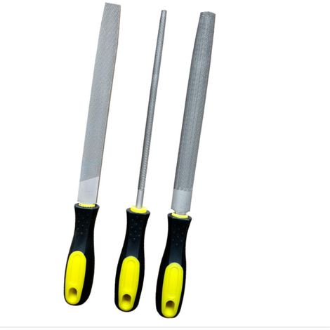 Limes à métaux en acier au carbone 3 pièces, comprenant une lime plate, ronde et demi-ronde de 200 mm, un kit de limes professionnelles pour métal et bois avec poignée souple pour métal et bois.
