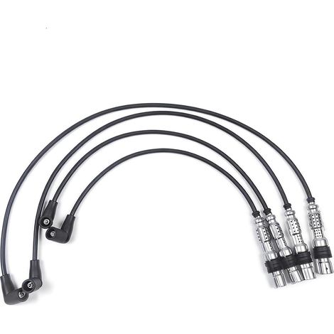 Lot De 4 Câbles D'allumage: Fils De Bougie D'allumage, Cable Bougie Allumage Compatible Avec A1 A3 Altea Ibiza Iv Leon Fabia Ii Rapid Yeti Beetle Golf Vi Polo No.032905430k (Noir) (1/5)