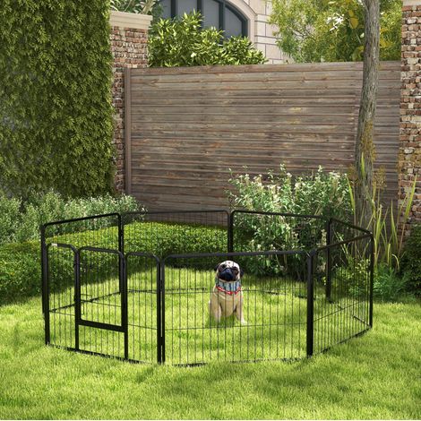 Parque para cachorros de acero negro de 8 paneles con puerta 60 x 80 cm (1/5)