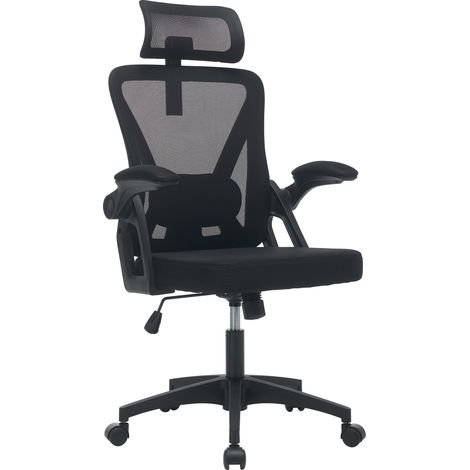 Silla de oficina ergonómica de malla negra con reposacabezas y soporte lumbar ajustables (1/5)