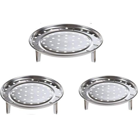 Juego de tres piezas de cestas redondas de acero inoxidable para cocinar al vapor, con patas extraíbles: un accesorio de cocina práctico y saludable. - Crezuo