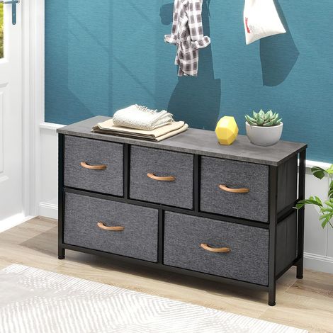 5-Drawer Bedroom Storage Unit with Metal Frame for Legs - Grey (1/5)