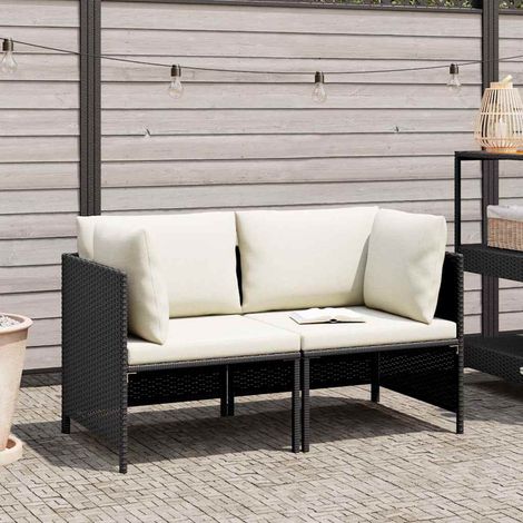 Divano da Giardino Divano da esterno a 2 Posti con Cuscini Nero in Polyrattan (1/5)