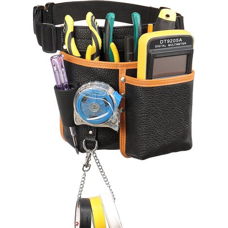 DIY Tool Holder, Work Belt Man Construction Site Tool Bag for Electricians, Maintenance Workers, Builders, Framers, Leather, Black (1/5)