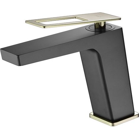 Rubinetto per lavabo - Rubinetto da bagno monocomando per lavabo con maniglia quadrata Colore Nero Opaco e Oro Lucido (1/3)