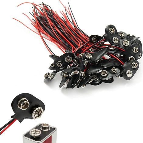 Connecteur Pile 9V - 30 Pièces - Plastique et Métal - Câble 150mm Type I - Projets Électroniques DIY - Noir et Rouge (1/5)