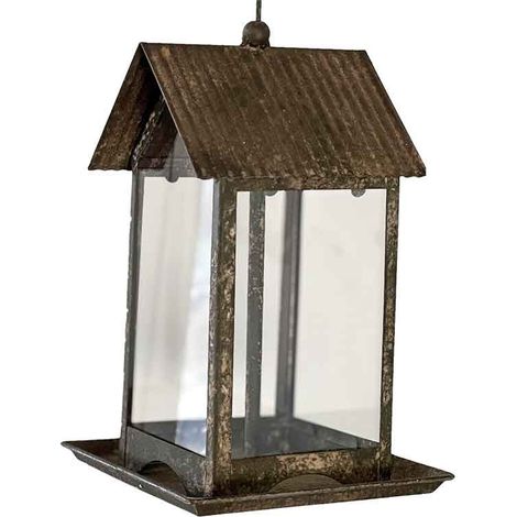 Mangeoire oiseau fer vitrée 19x19x29cm (1/3)
