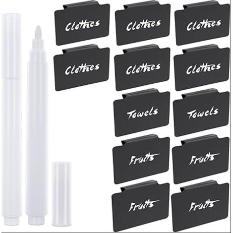 étiquettes de panier à clipser porte-étiquettes à clip de cuisine étiquettes de panier de garde-manger amovibles marqueurs à craie blanche pour bacs de rangement Noir (1/5)