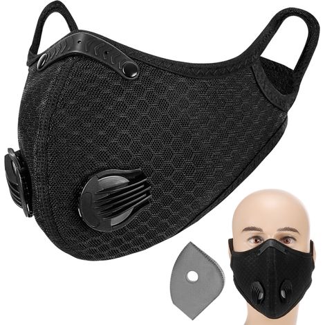 Irovami Masque buccal pour adultes avec double valve, filtre à charbon actif, masque de sécurité ajustable et réutilisable, idéal pour la course à pied, le vélo, le camping et les voyages. (1/5)