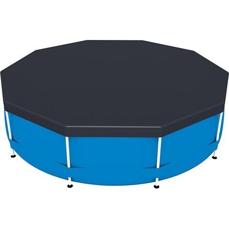 Bâche de Protection pour Piscine,4 saisons pour Piscine Hors Sol, Ronde diamètre 305 cm, Noir avec Tige de support (1/2)