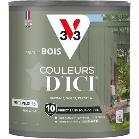 Peinture bois extérieur Couleurs d'Ici® V33 Kaki grisé Velours 0,5L