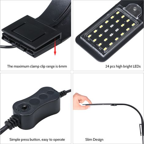 AC220V 10W 24 LED lumière d'aquarium lampe de pot de poisson blanc Portable (1/5)