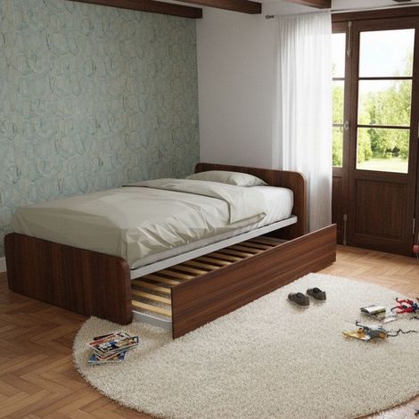 Letto 1 piazza e mezza con letto estraibile - Noce canaletto