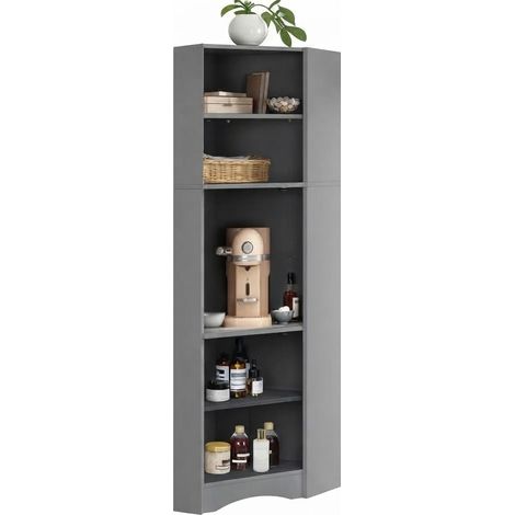 ELVMI Armario de Baño Esquinero con Compartimentos Abiertos y Estante Ajustable para Espacios Pequeños Gris (1/5)