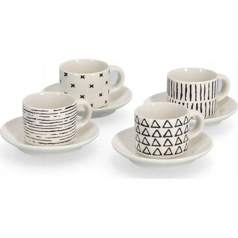 Zeller Set di tazze geometriche in bianco e nero 70 ml