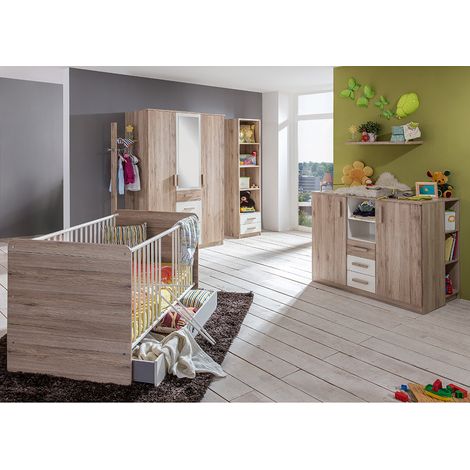 Babyzimmer Set 10-teilig in Eiche mit weiß CANTON-43 mit Wickelkommode (1/5)