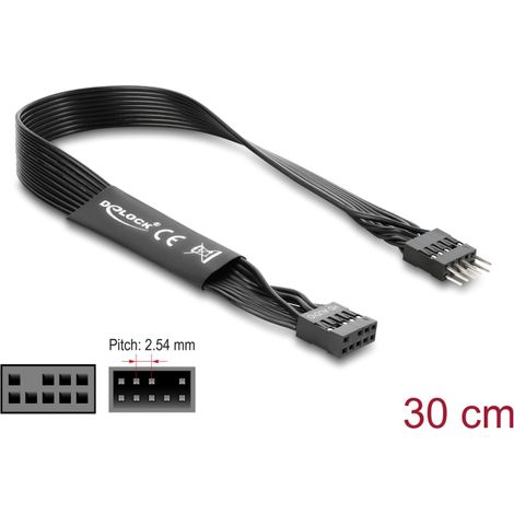 Delock HD Audio Flachbandkabel Mainboard Verlängerungskabel 9 Pin Pfostenstecker zu Pfostenbuchse 30 cm schwarz