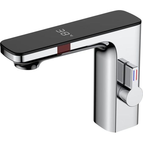 Robinet de lavabo à capteur intelligent, robinet mitigeur d'eau chaude et froide, robinet automatique sans contact chromé G1/2 (1/5)