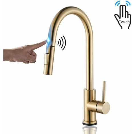 Küchenarmatur mit Gold-Touch-Sensor – Spültischarmatur – Ausziehbare Brause mit 2 Modi – 360° schwenkbar – Küchenarmatur (1/5)