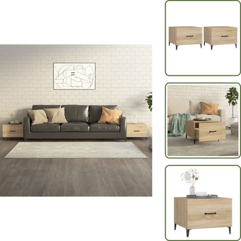 Tables basses avec pieds en métal 2 pcs Chêne sonoma 50x50x40cm - Table Basse Industrielle - Meuble Salon - Table D'appoint - Table Basse Design - Meubles Tendance (1/5)