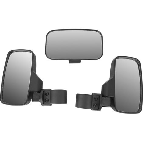 Kit 3 rétroviseurs convexes (2 latéraux + 1 central) pour UTV ATV Can-Am Commander Arctic Cat Wildcat, tubes ronds 1.5/1.75/2", ABS alu CNC noir 8x4.5" (1/5)