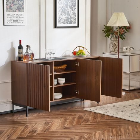Credenza in MDF e PB marrone scuro 150x40x80 cm, 3 ante, ripiani regolabili, design 3D ondulato con antiribaltamento (1/5)