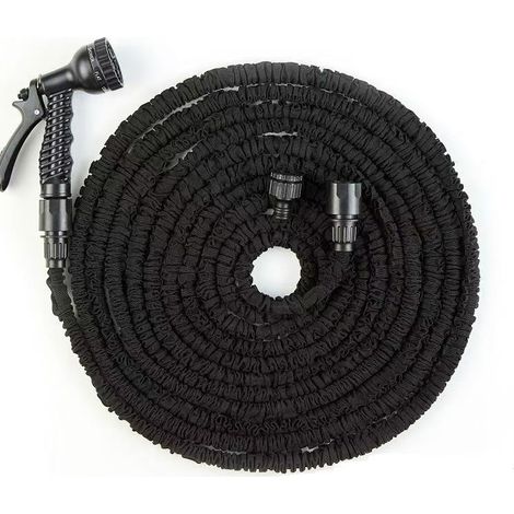Dehnbarer Gartenschlauch, kurzer und praktischer Gartenschlauch, 1/3"-Anschluss (15 Meter bei Wasseranschluss, schwarz) (1/5)