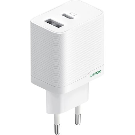 OPPO SuperVooc Dual-Port 45W Wandladegerät Weiß 1 Stück. (1/2)