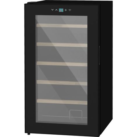 Weinkühlschrank Klein Freistehend für 24 Flaschen, 5-20°C Einstellbar, Getränkekühlschrank Schwarz mit LED-Beleuchtung & Glasfront (43x45x75cm)
