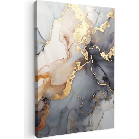 TABLEAU SUR TOILE Marbre - Noir - Or - Blanc Tableau Chambre Adulte 90x140 cm