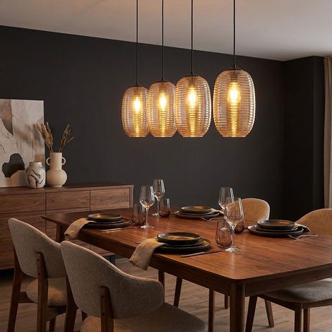 Suspension LED, lampe de salle à manger à 4 ampoules, verre fumé, L 110 cm (1/5)