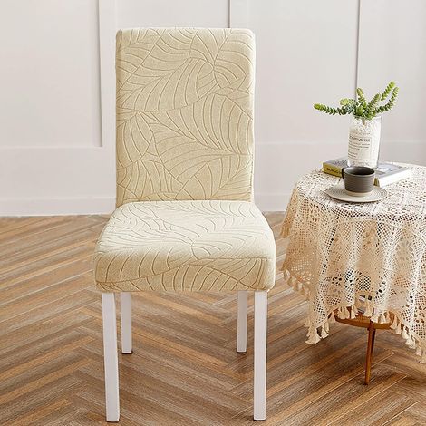 Fundas para sillas de comedor, elásticas, universales, de jacquard, lavables, suaves y antideslizantes para cocina (4 unidades, beige) (1/5)