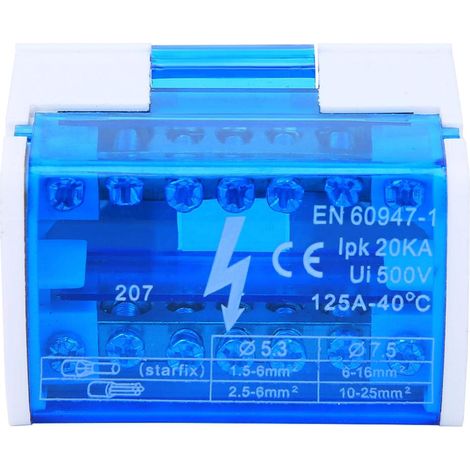 Boîte de distribution de borne, boîte de jonction de bornier à rail DIN monophasé à 2 niveaux avec cache-poussière transparent 207 (1/5)