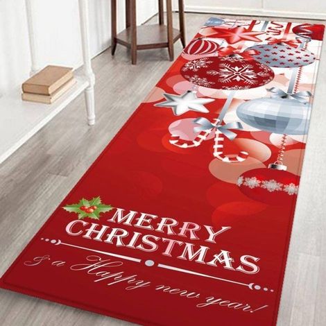 Tapis de Noël antidérapant 3D, imprimé avec sapin, cerf et bonhomme de neige (1/4)