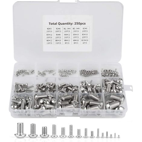 Jeu de vis à vis, jeu de vis à métaux 250 pièces pour ordinateur portable/clavier/téléphone/PC M2/M2.5/M3/M quatre/M5/M6/M8/M10 (boulon à vis creuse) (1/5)