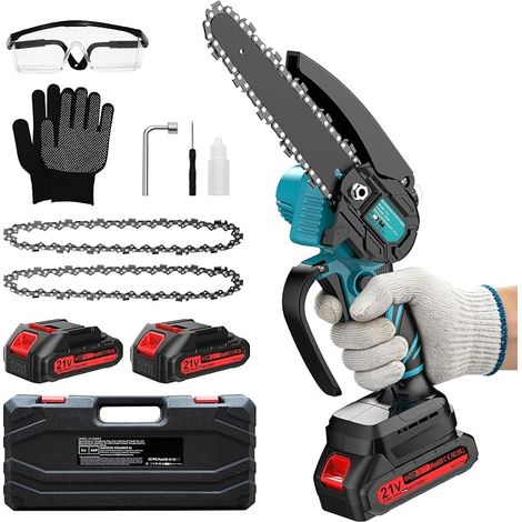 Mini Chainsaw 6 Inch Cordless 21V 2 Batteries 2000mAh (1/5)