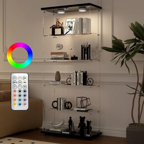 Vitrine haute 5 étagères avec éclairage LED RGB et double porte verrouillable (1/5)