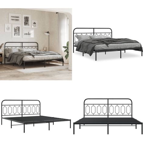 Cadre de lit métal sans matelas avec tête de lit noir 193x203cm - Cadre De Lit - Lit Double - Lit Metal - Lit Avec Têtedé Lit - Meuble Chambre - Home & Living (1/5)