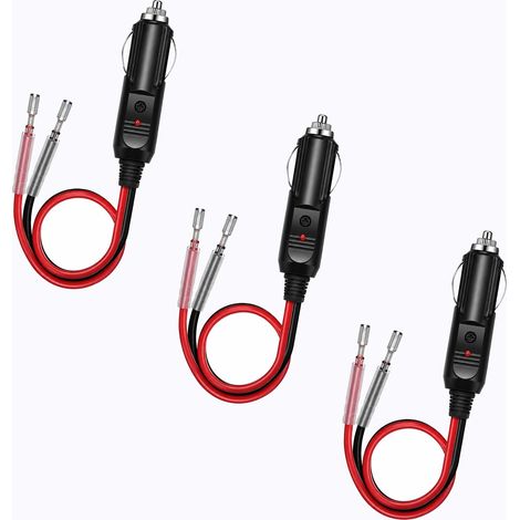 3 PCS Allume Cigare Adaptateur Mâle 15 cm, Prise d'Alimentation 12V/24V avec Câble et Fusible 10A, Socket Voiture Universel pour Glacière Électrique, Aspirateur, GPS et Accessoires Auto (1/5)