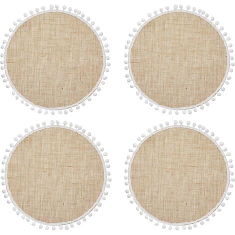 BUNTHAUS 38 cm, Lot de 4 Sets de Table en Jute avec Pompons Blancs Décoratifs (1/5)