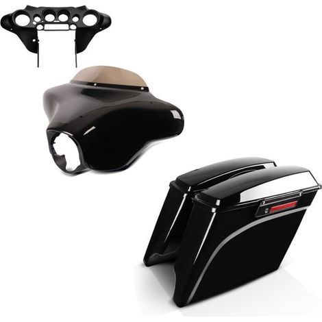 Carenage Batwing Komplettset + Hartschalen-Taschen kompatibel mit Harley Davidson Touring 94-13 35Ltr Schwarz