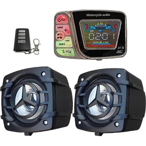 Klaxon Bluetooth pour moto avec radio FM, lecteur de musique, carte TF, haut-parleur Bluetooth étanche USB. (1/5)