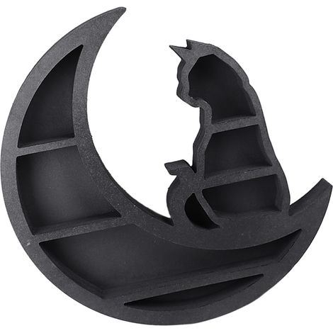 Étagère décorative en bois et cristal « Chat sur la Lune », à plusieurs niveaux, idéale pour la maison, la chambre, le salon ou le bureau. (1/5)