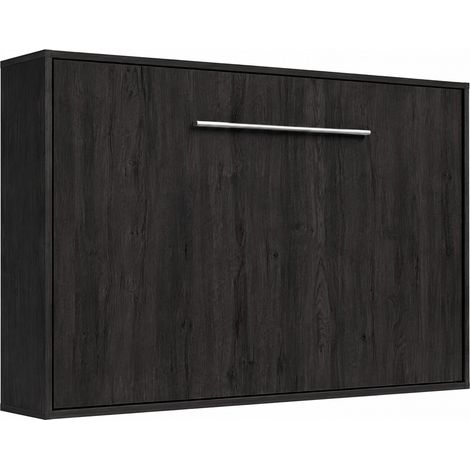 Lit escamotable horizontal avec étagères intérieures BIBLO - Poignée acier brossé 89cm Carbone Sans matelas-90x190-Cadre Carbone-Façade Carbone (1/5)